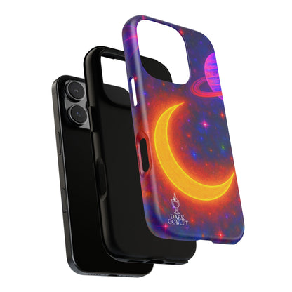 Galaxy Moon Tough Phone Case — Neon Crescent Planet Space Design