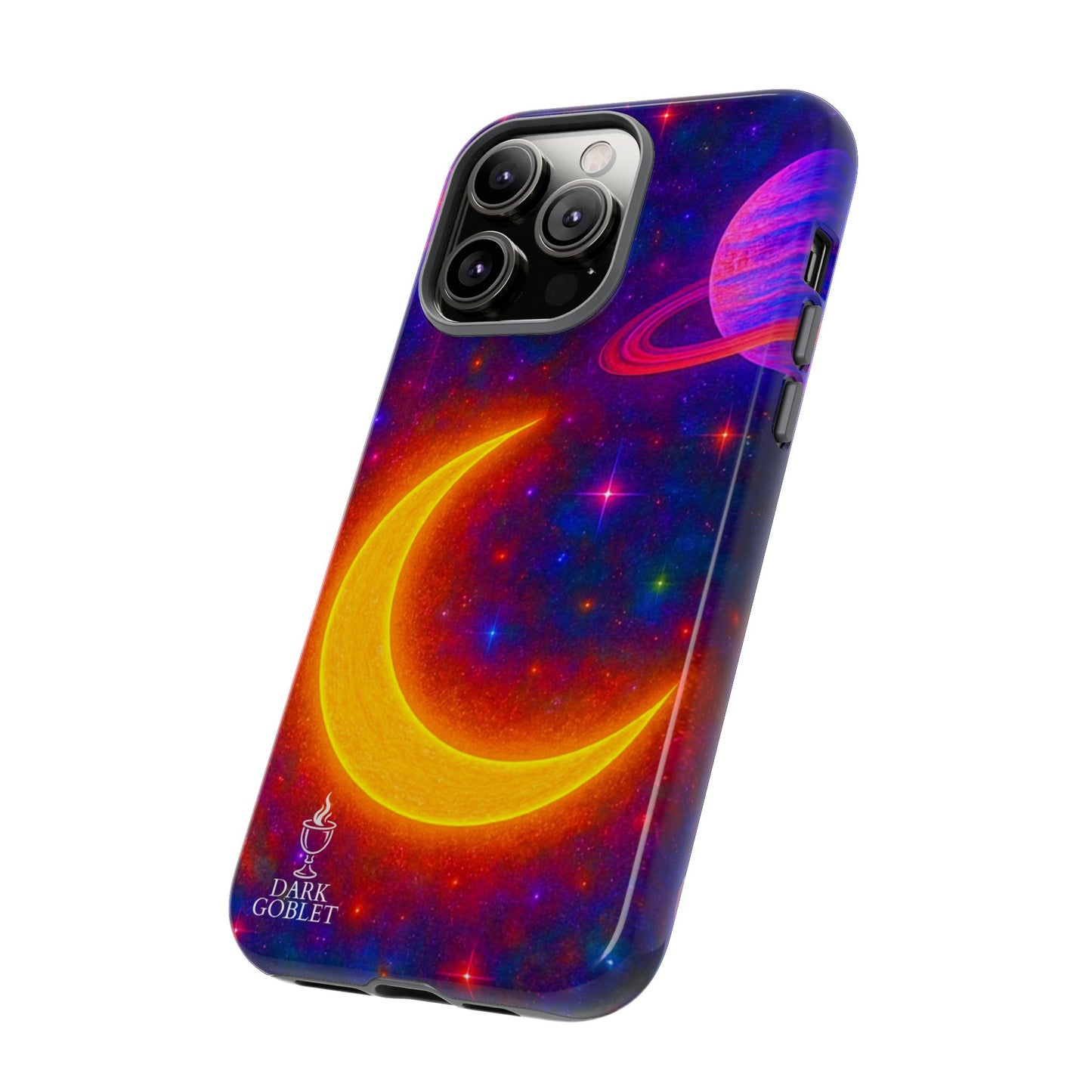 Galaxy Moon Tough Phone Case — Neon Crescent Planet Space Design