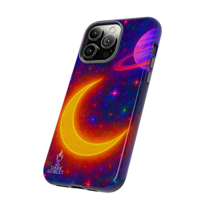 Galaxy Moon Tough Phone Case — Neon Crescent Planet Space Design