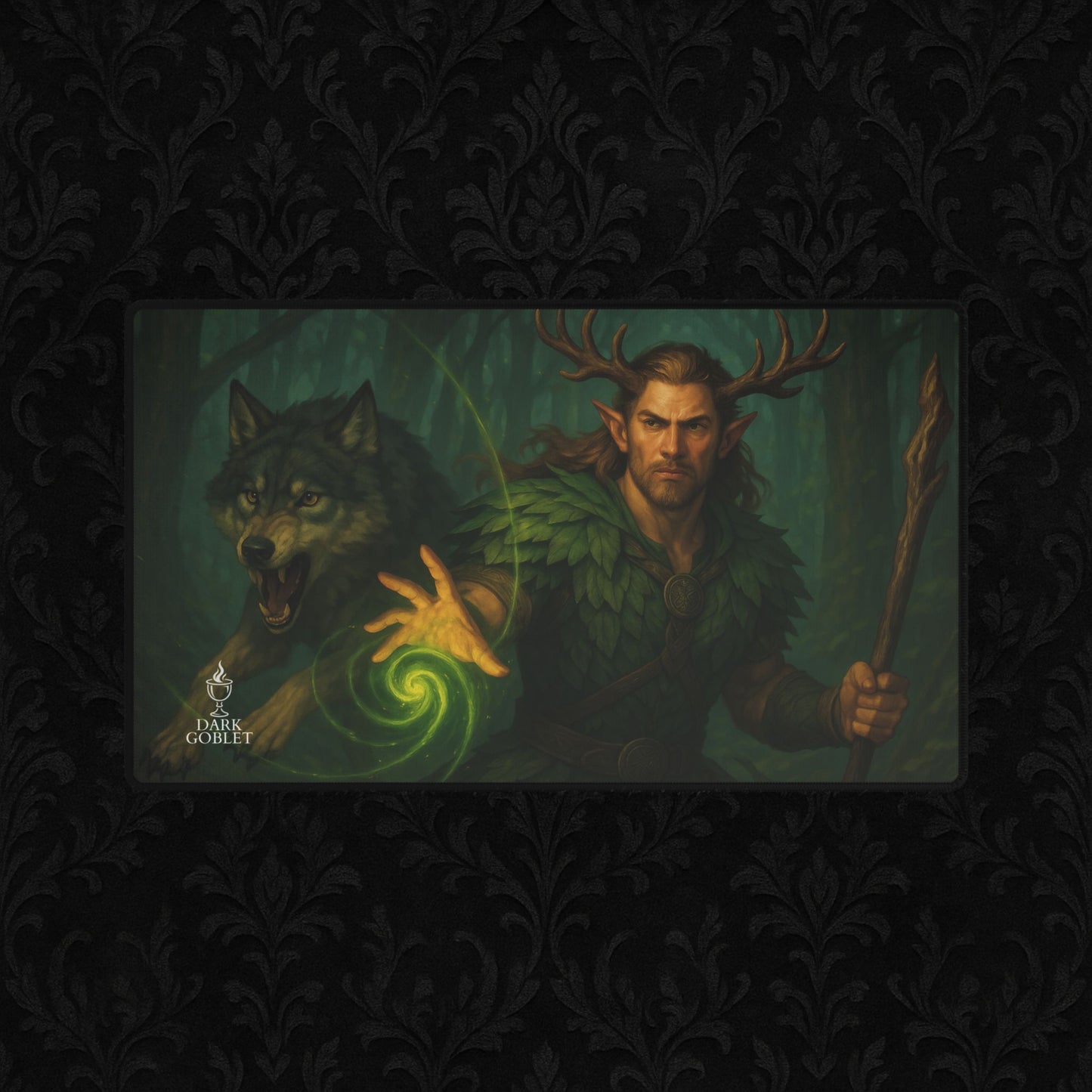 Druid Fantasy Desk Mat — Fantasy Forest Gaming Mousepad with 'The Druid' Artwork Male