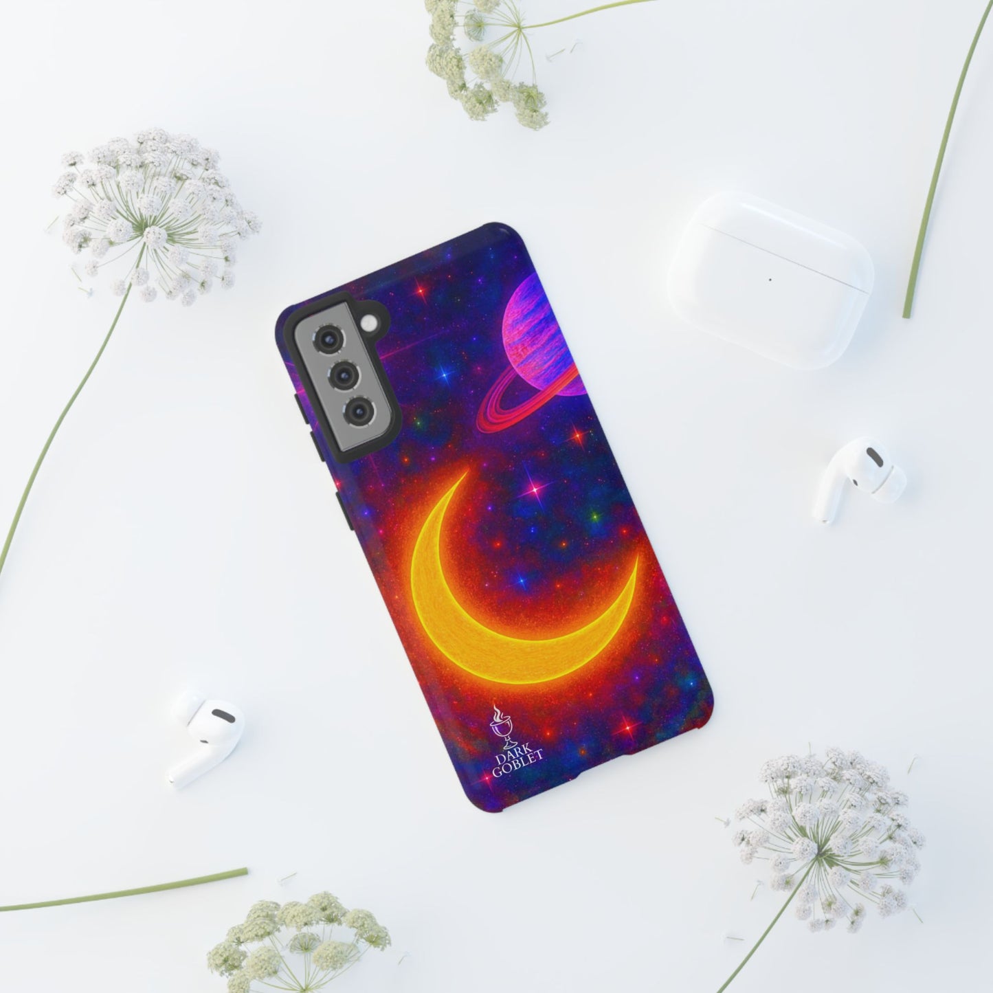 Galaxy Moon Tough Phone Case — Neon Crescent Planet Space Design
