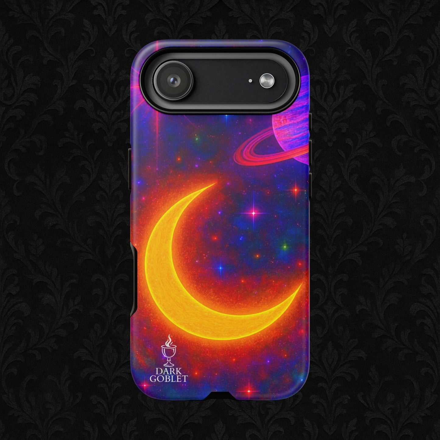 Galaxy Moon Tough Phone Case — Neon Crescent Planet Space Design