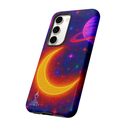 Galaxy Moon Tough Phone Case — Neon Crescent Planet Space Design