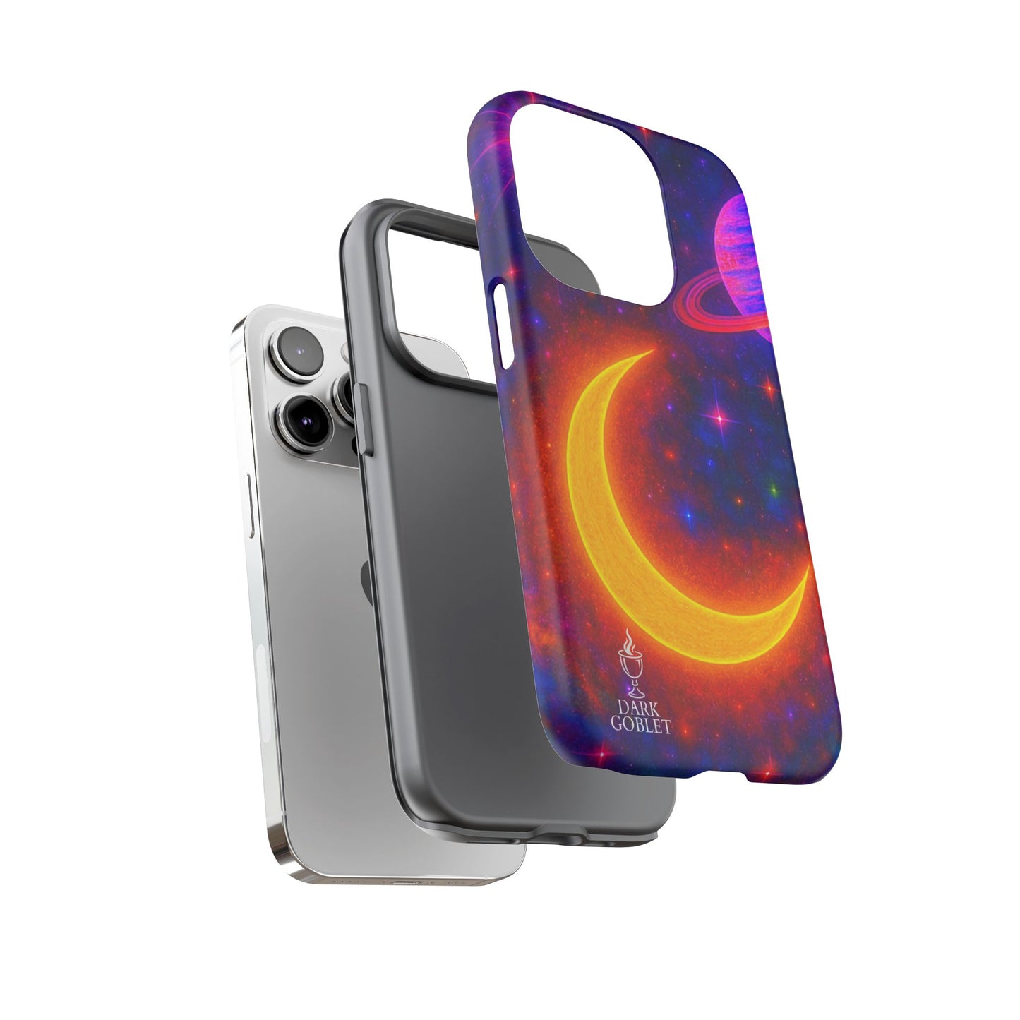Galaxy Moon Tough Phone Case — Neon Crescent Planet Space Design