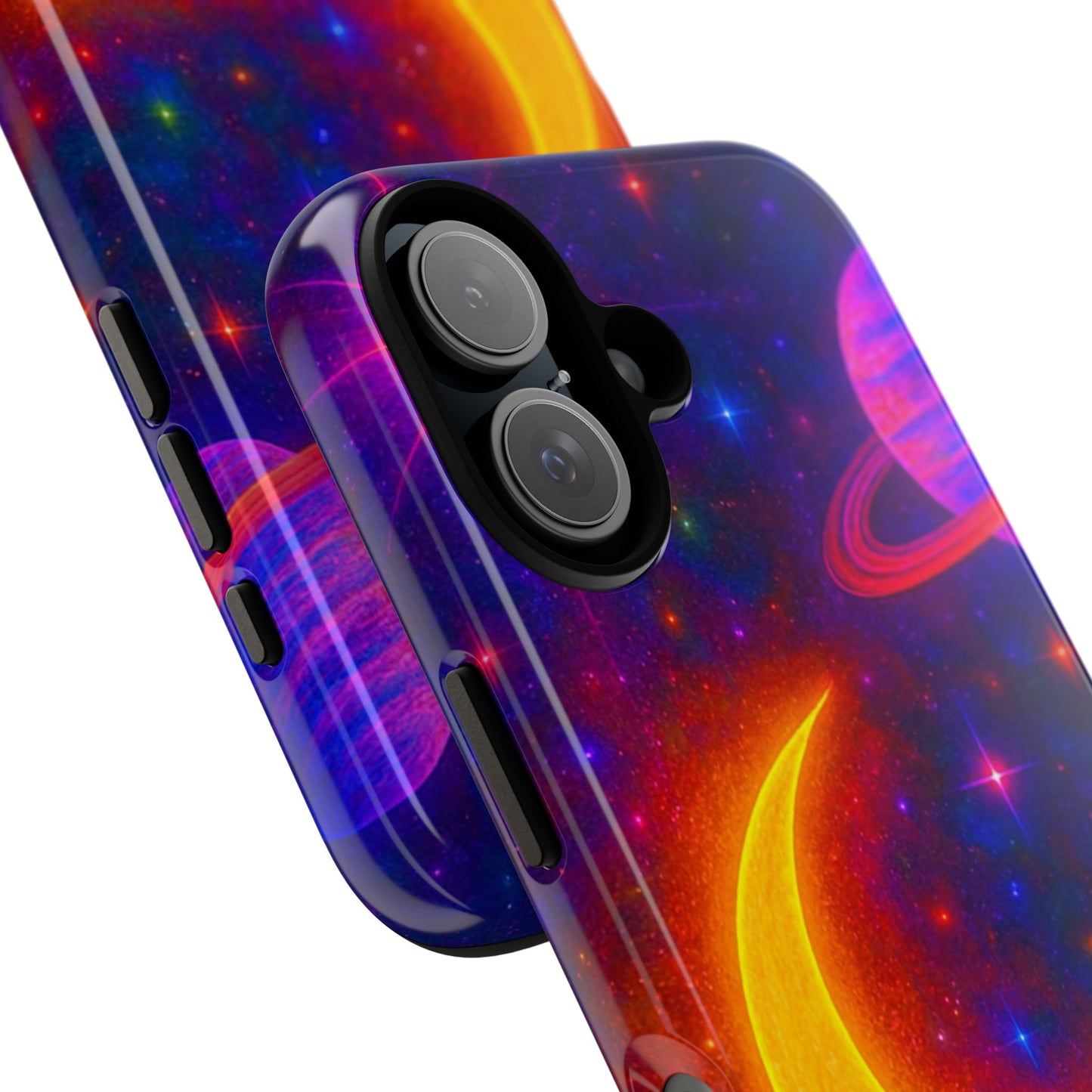 Galaxy Moon Tough Phone Case — Neon Crescent Planet Space Design