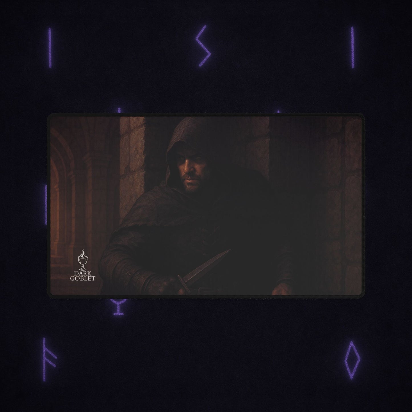 Dark Hooded Rogue Desk Mat – Gothic Fantasy Gaming Mouse Pad Male