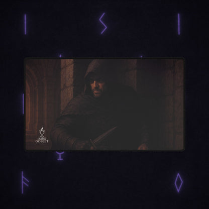 Dark Hooded Rogue Desk Mat – Gothic Fantasy Gaming Mouse Pad Male