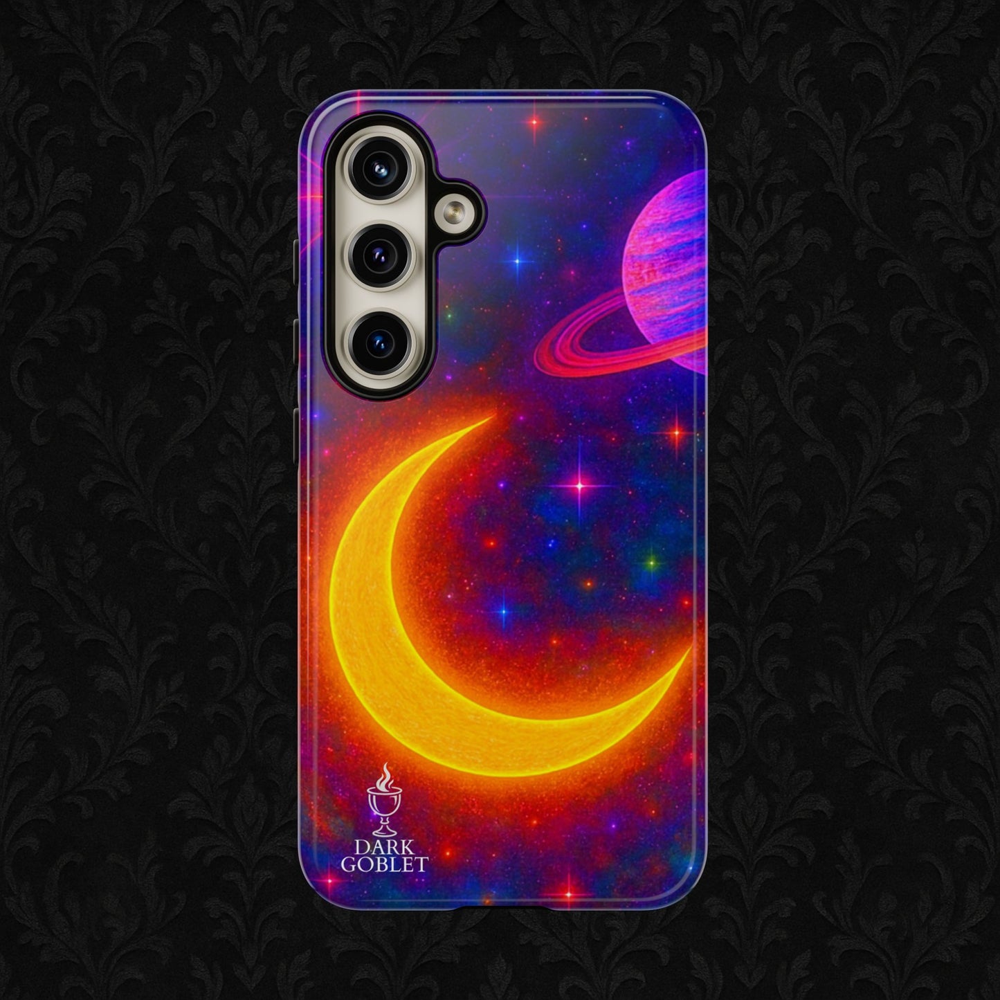 Galaxy Moon Tough Phone Case — Neon Crescent Planet Space Design