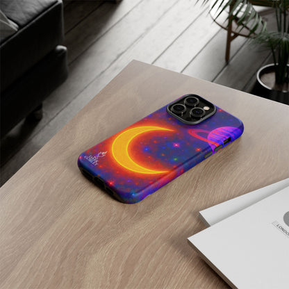 Galaxy Moon Tough Phone Case — Neon Crescent Planet Space Design