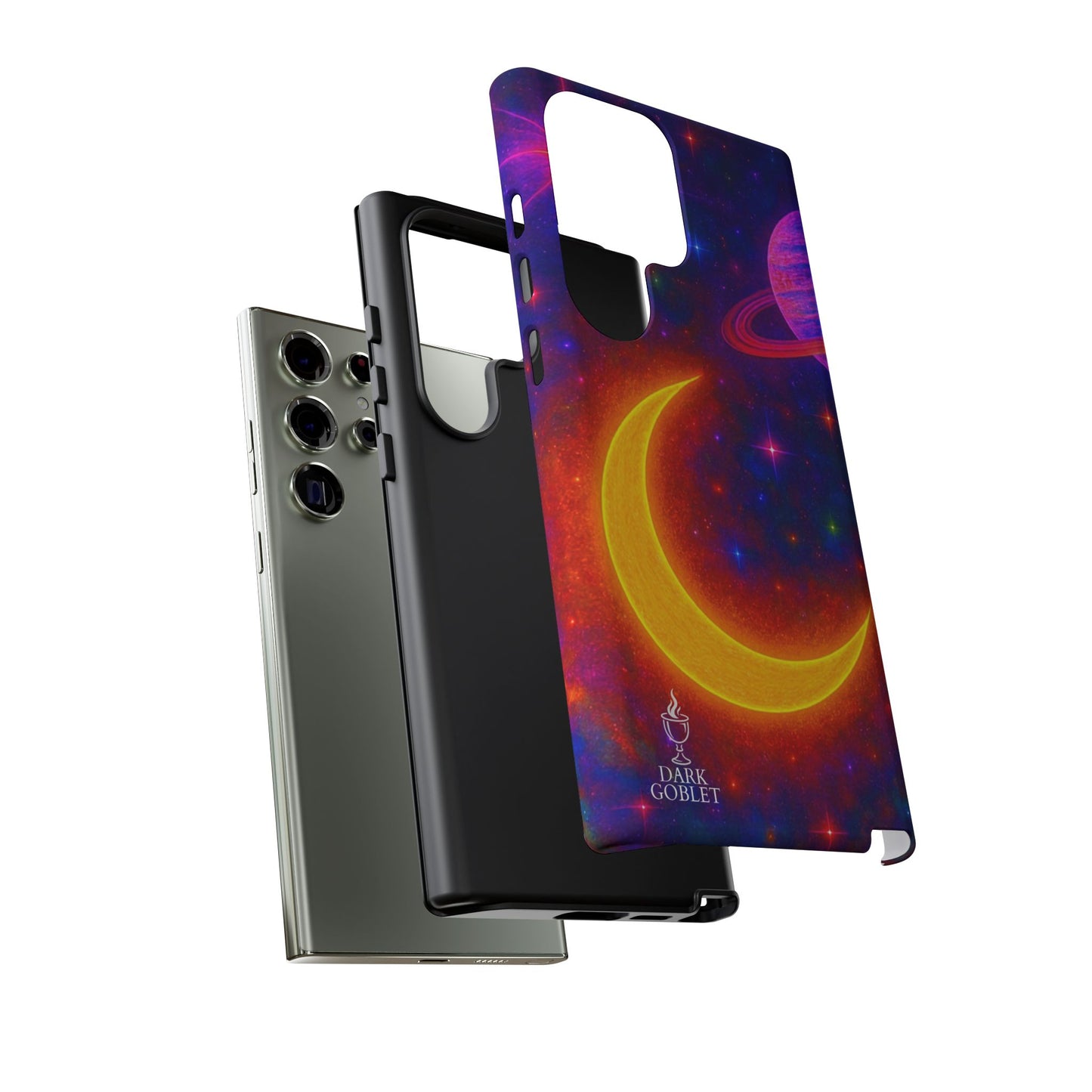 Galaxy Moon Tough Phone Case — Neon Crescent Planet Space Design