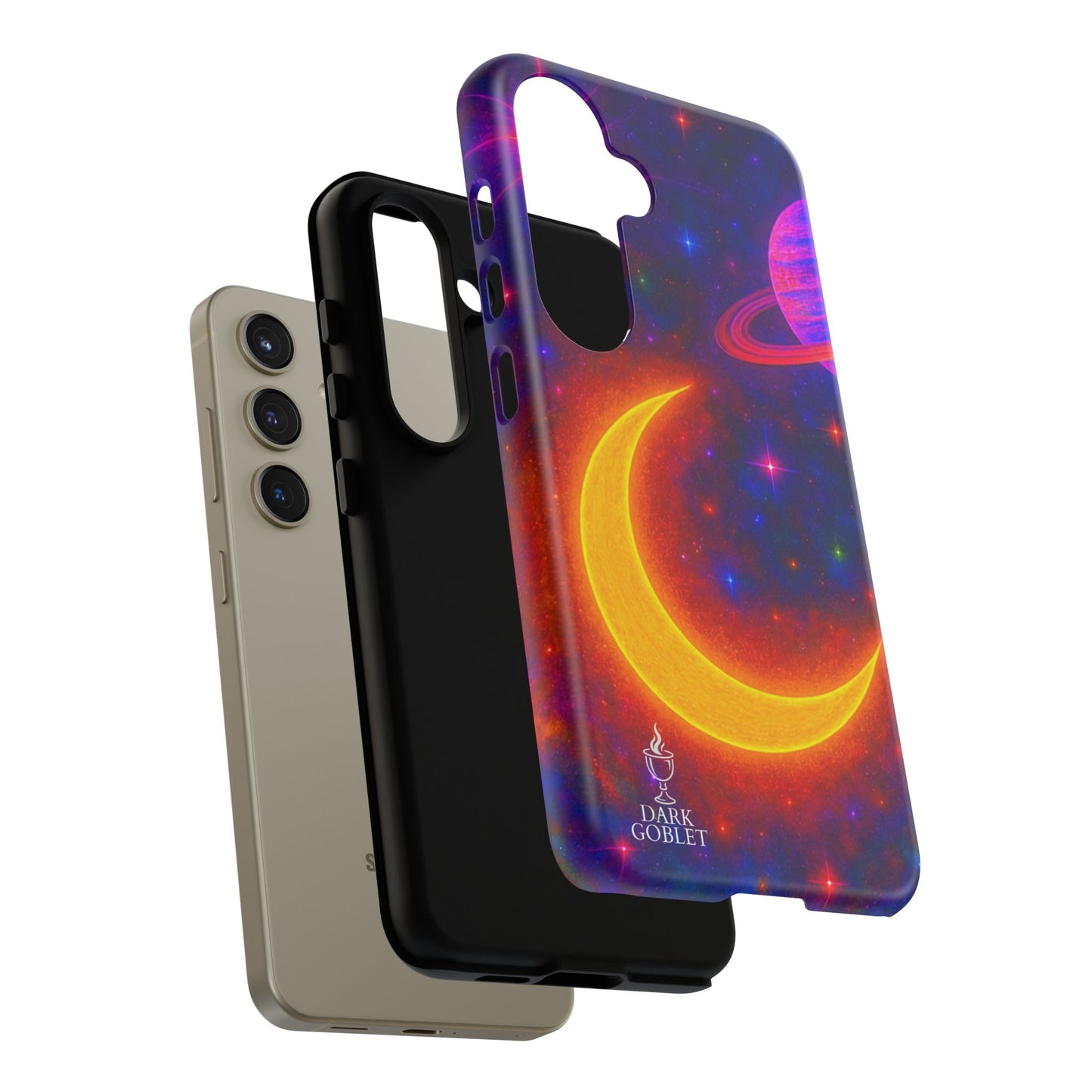 Galaxy Moon Tough Phone Case — Neon Crescent Planet Space Design
