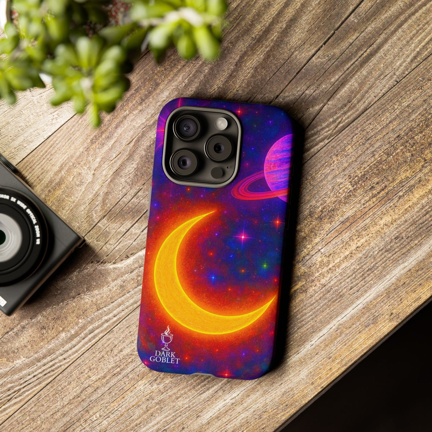 Galaxy Moon Tough Phone Case — Neon Crescent Planet Space Design