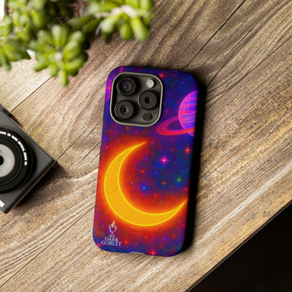 Galaxy Moon Tough Phone Case — Neon Crescent Planet Space Design