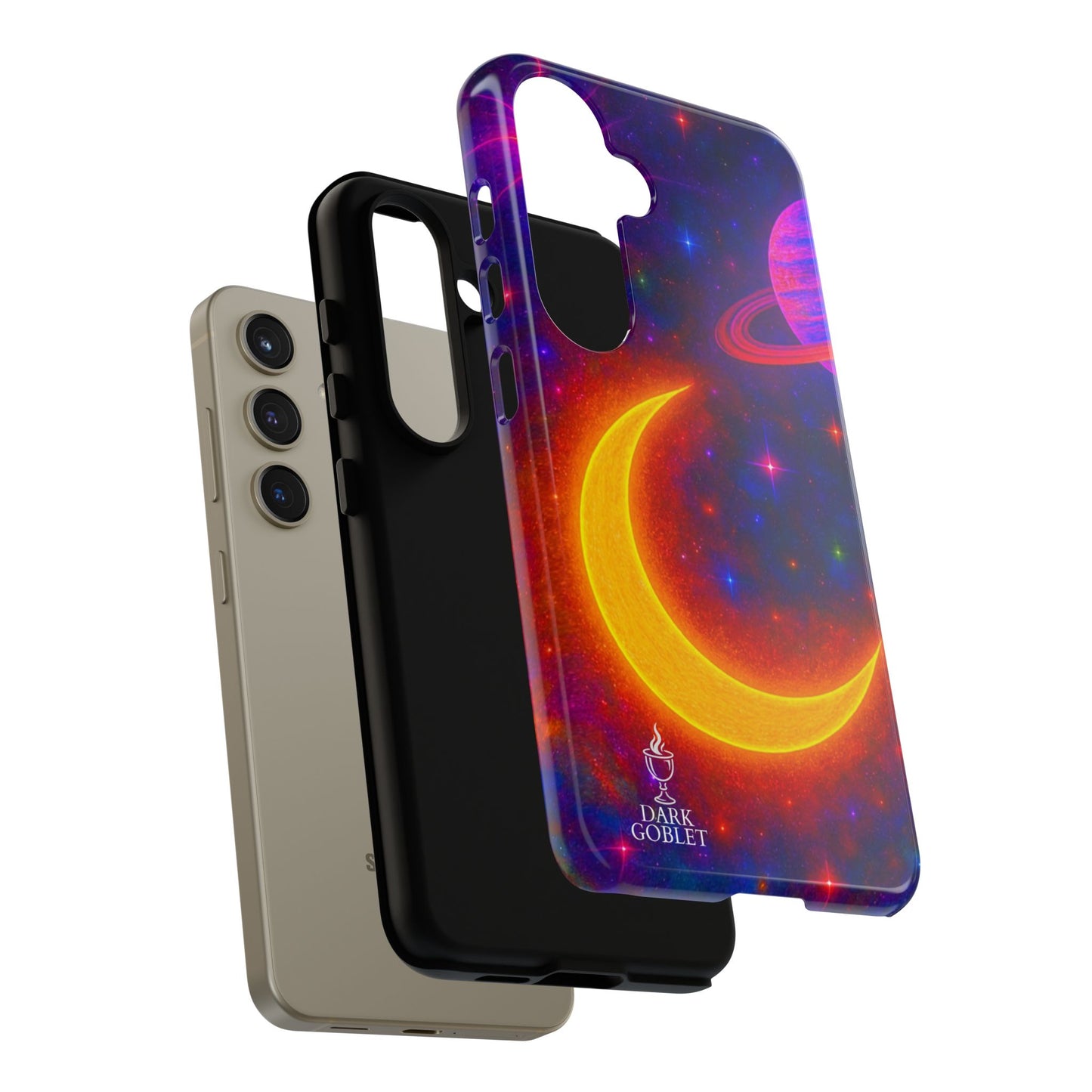 Galaxy Moon Tough Phone Case — Neon Crescent Planet Space Design