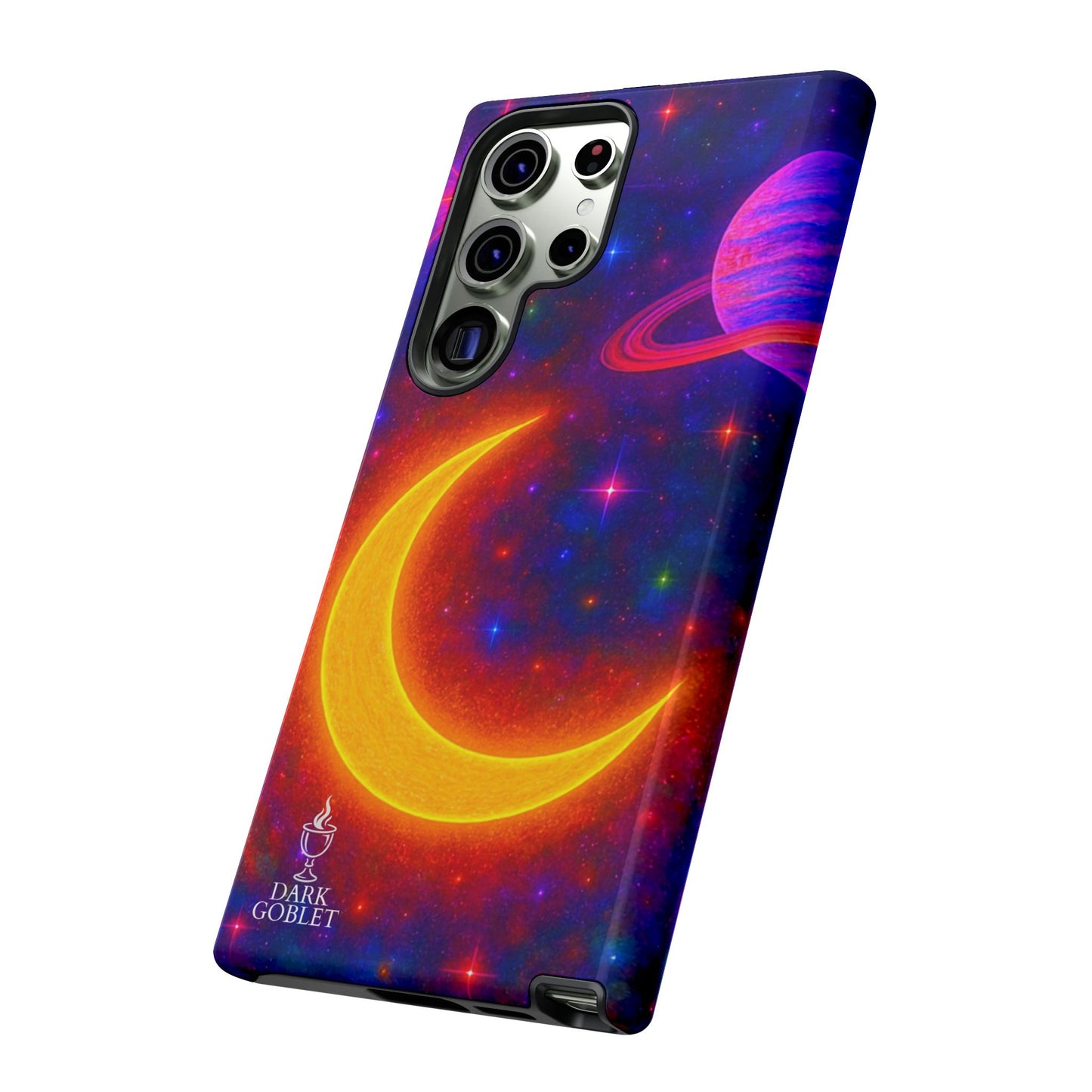 Galaxy Moon Tough Phone Case — Neon Crescent Planet Space Design