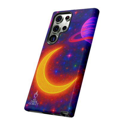 Galaxy Moon Tough Phone Case — Neon Crescent Planet Space Design