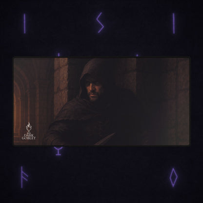Dark Hooded Rogue Desk Mat – Gothic Fantasy Gaming Mouse Pad Male