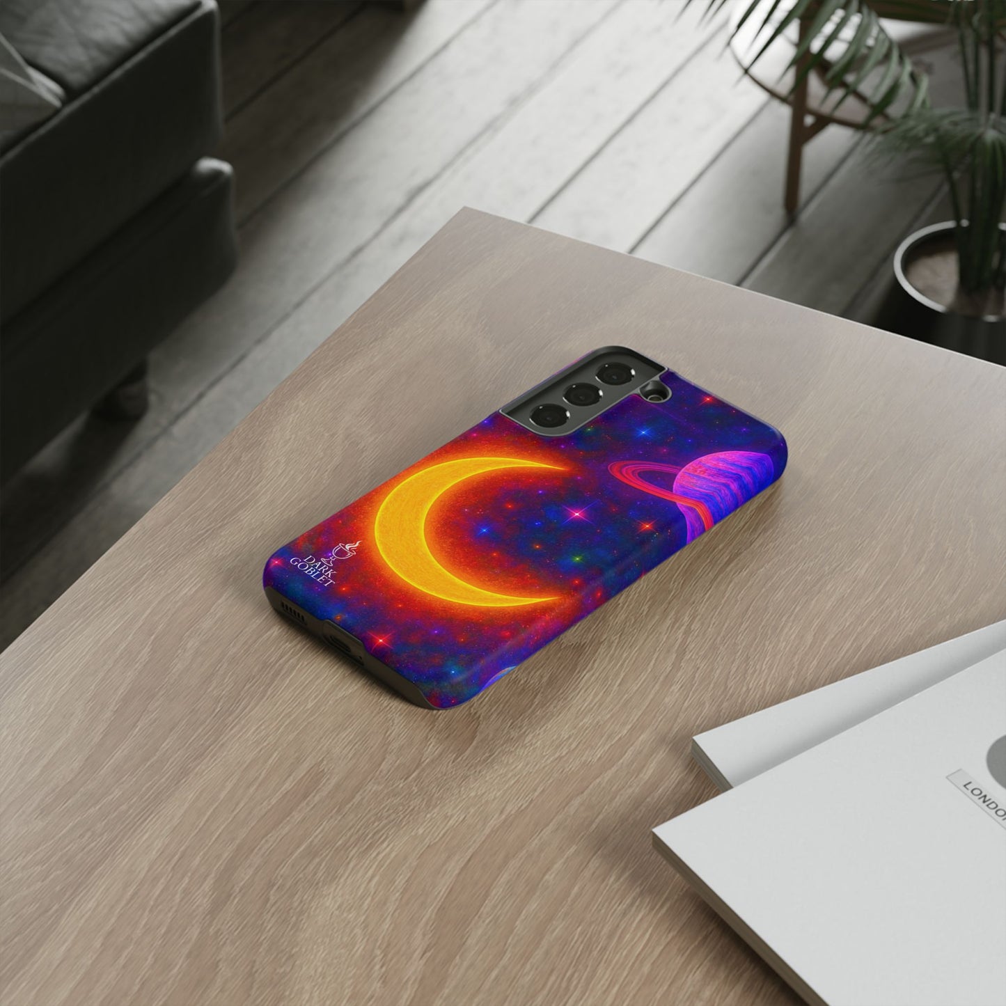 Galaxy Moon Tough Phone Case — Neon Crescent Planet Space Design