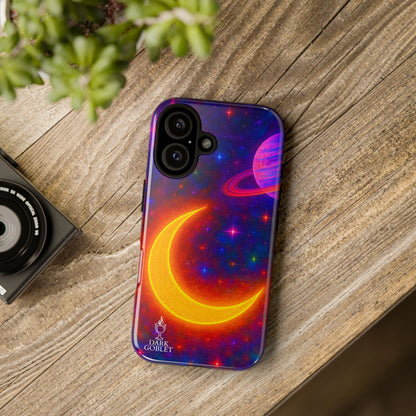 Galaxy Moon Tough Phone Case — Neon Crescent Planet Space Design