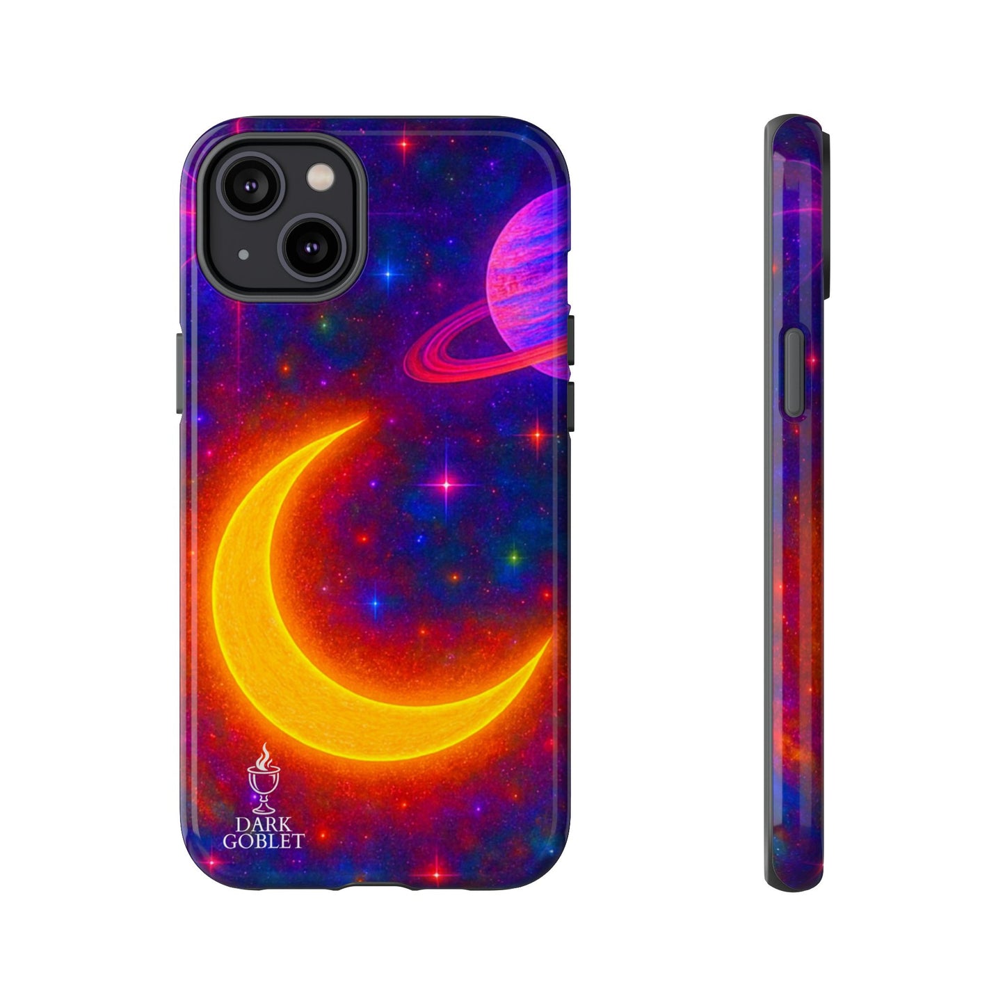 Galaxy Moon Tough Phone Case — Neon Crescent Planet Space Design