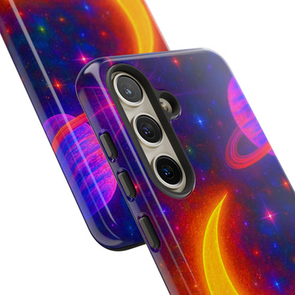 Galaxy Moon Tough Phone Case — Neon Crescent Planet Space Design