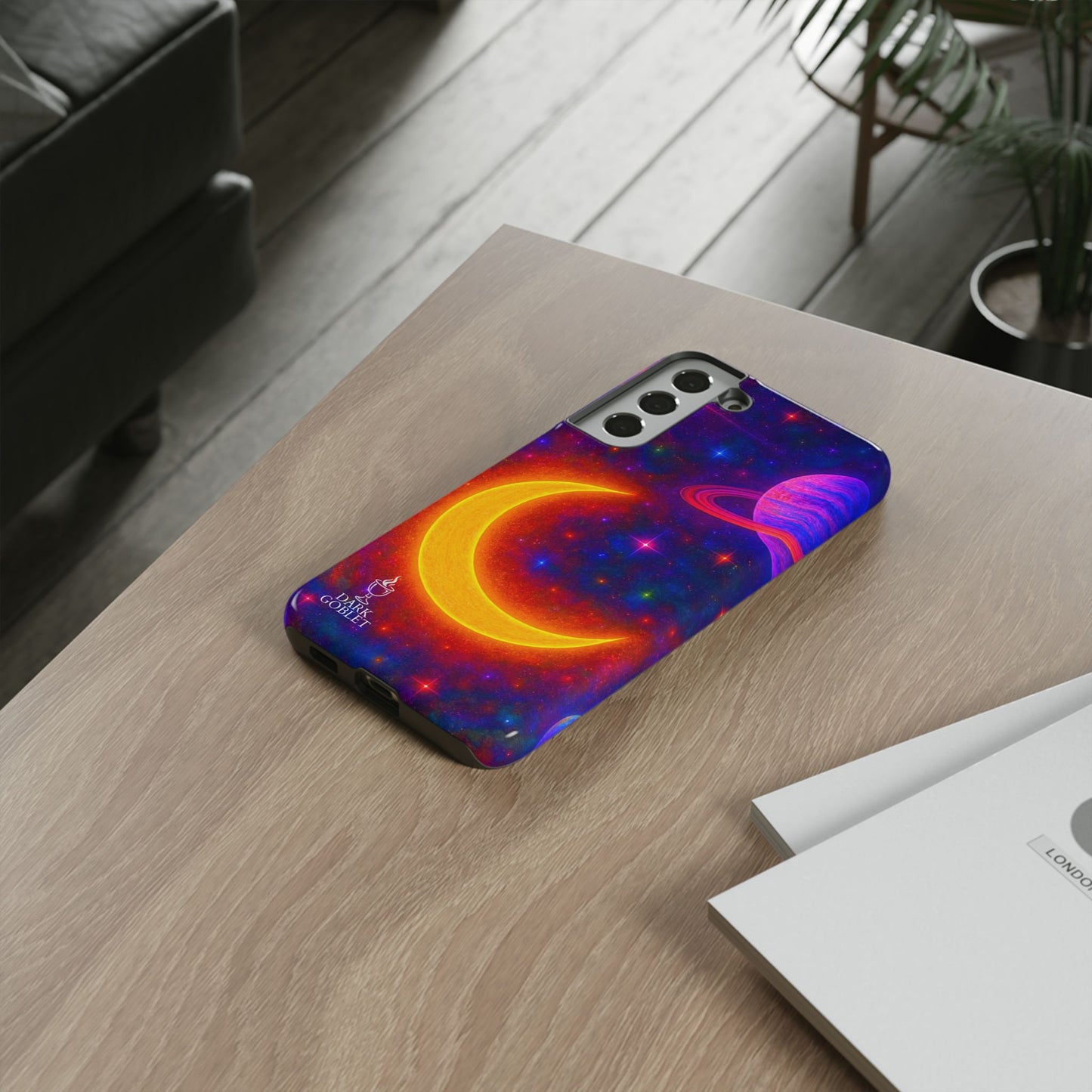 Galaxy Moon Tough Phone Case — Neon Crescent Planet Space Design