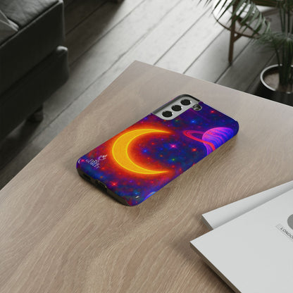 Galaxy Moon Tough Phone Case — Neon Crescent Planet Space Design