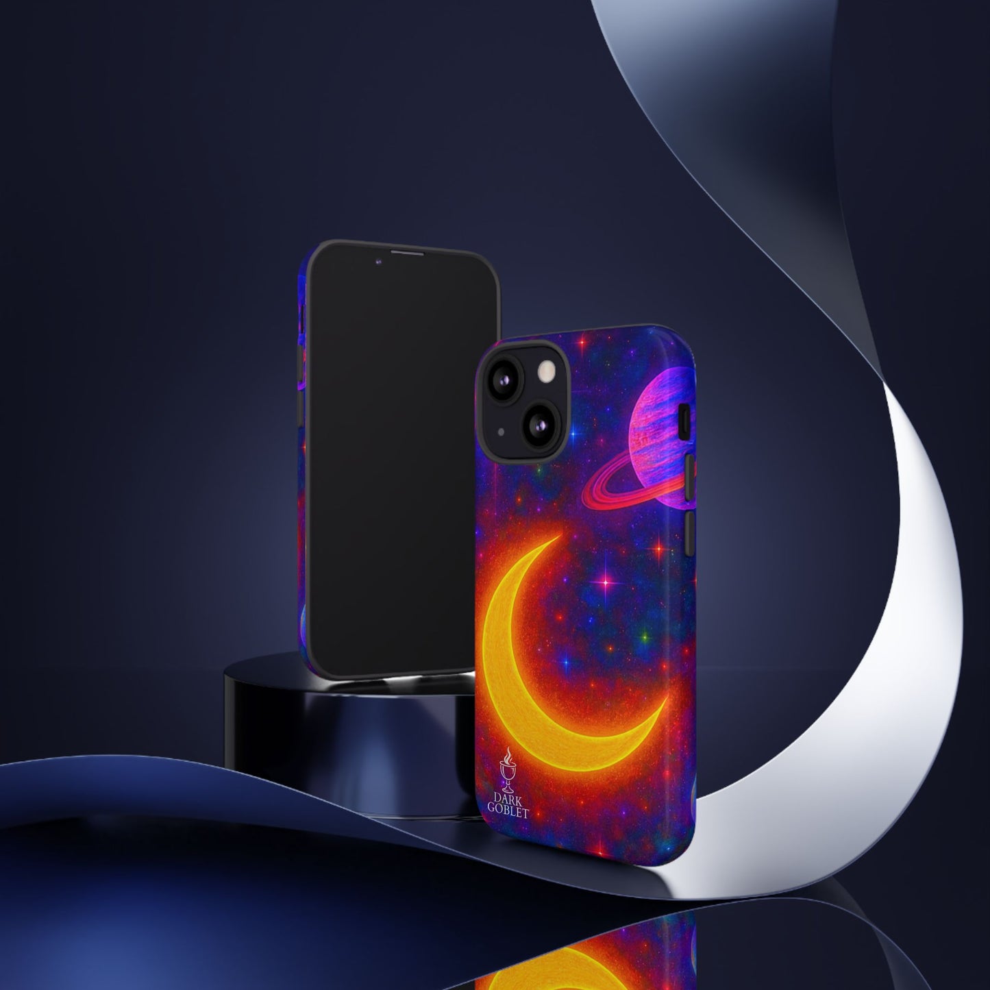 Galaxy Moon Tough Phone Case — Neon Crescent Planet Space Design