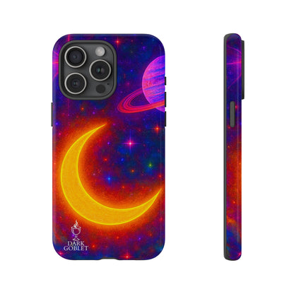 Galaxy Moon Tough Phone Case — Neon Crescent Planet Space Design