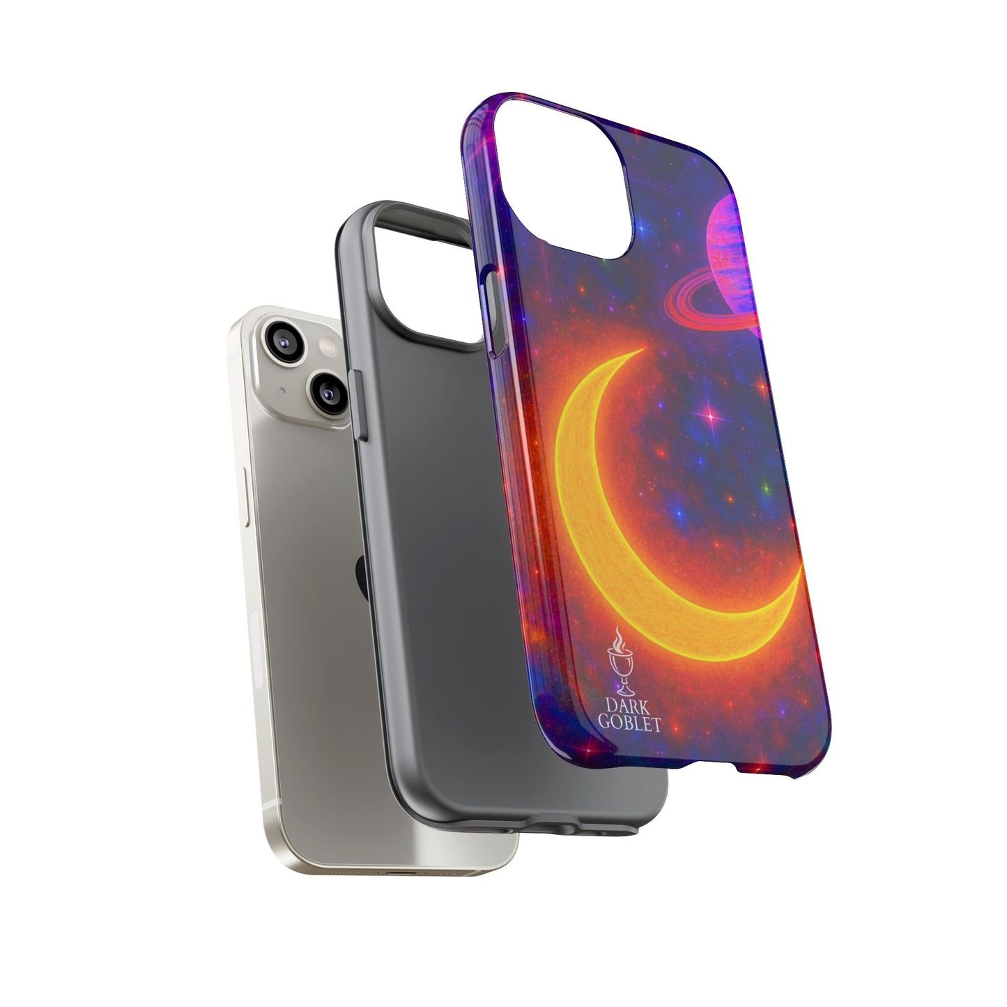 Galaxy Moon Tough Phone Case — Neon Crescent Planet Space Design