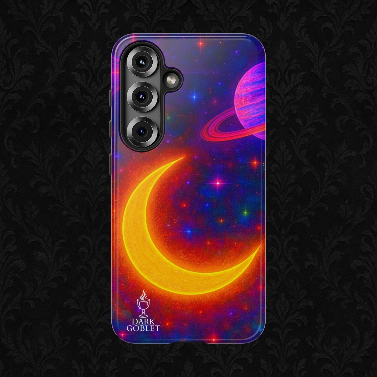 Galaxy Moon Tough Phone Case — Neon Crescent Planet Space Design