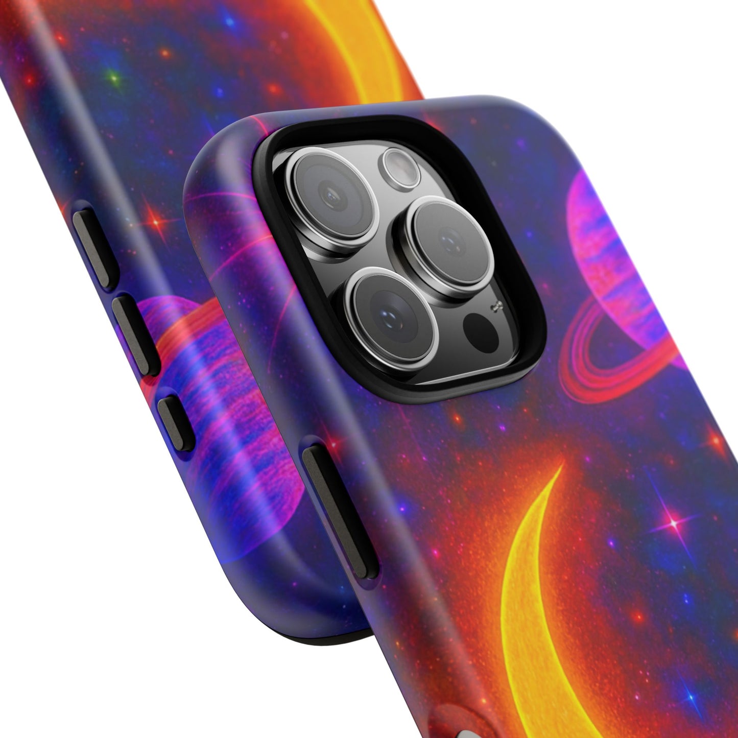 Galaxy Moon Tough Phone Case — Neon Crescent Planet Space Design