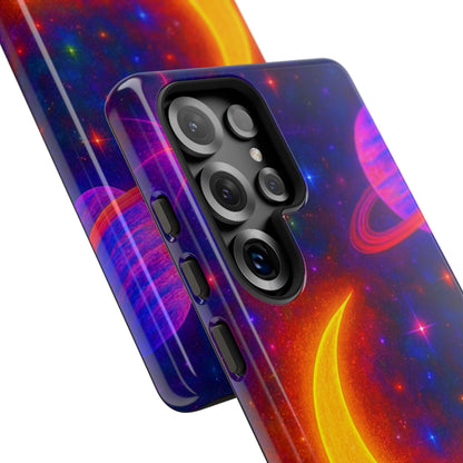Galaxy Moon Tough Phone Case — Neon Crescent Planet Space Design