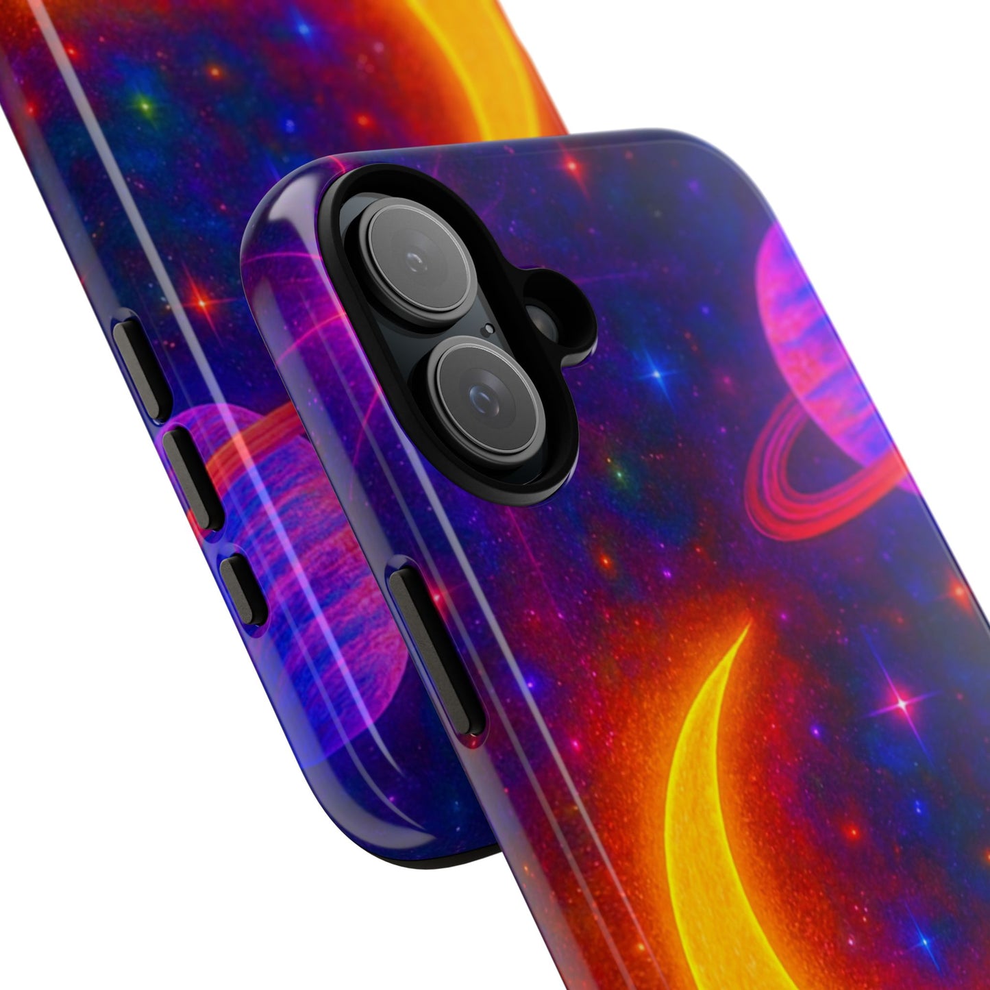 Galaxy Moon Tough Phone Case — Neon Crescent Planet Space Design
