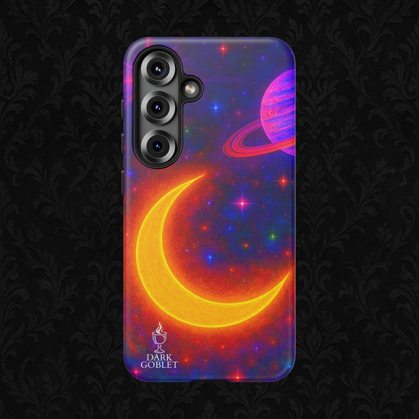 Galaxy Moon Tough Phone Case — Neon Crescent Planet Space Design