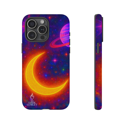 Galaxy Moon Tough Phone Case — Neon Crescent Planet Space Design