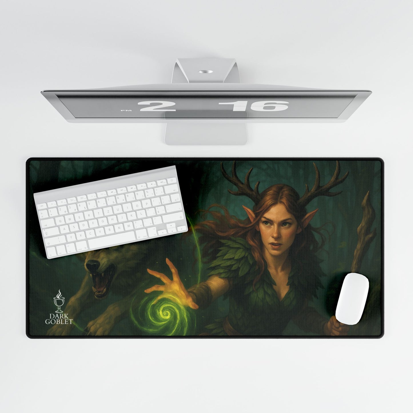 Druid Fantasy Desk Mat — Fantasy Forest Gaming Mousepad with 'The Druid' Artwork Female