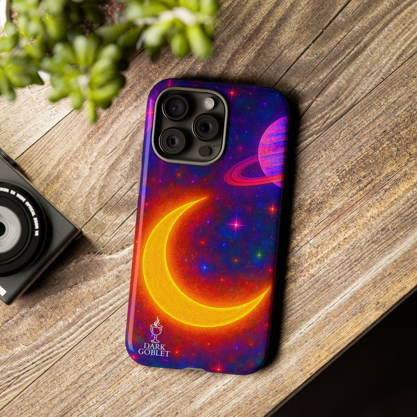 Galaxy Moon Tough Phone Case — Neon Crescent Planet Space Design