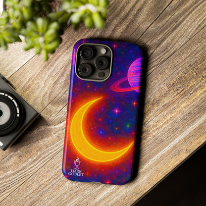 Galaxy Moon Tough Phone Case — Neon Crescent Planet Space Design