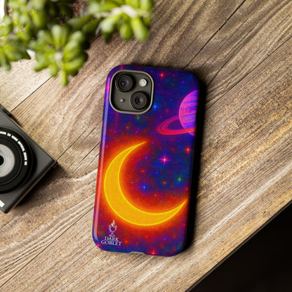 Galaxy Moon Tough Phone Case — Neon Crescent Planet Space Design