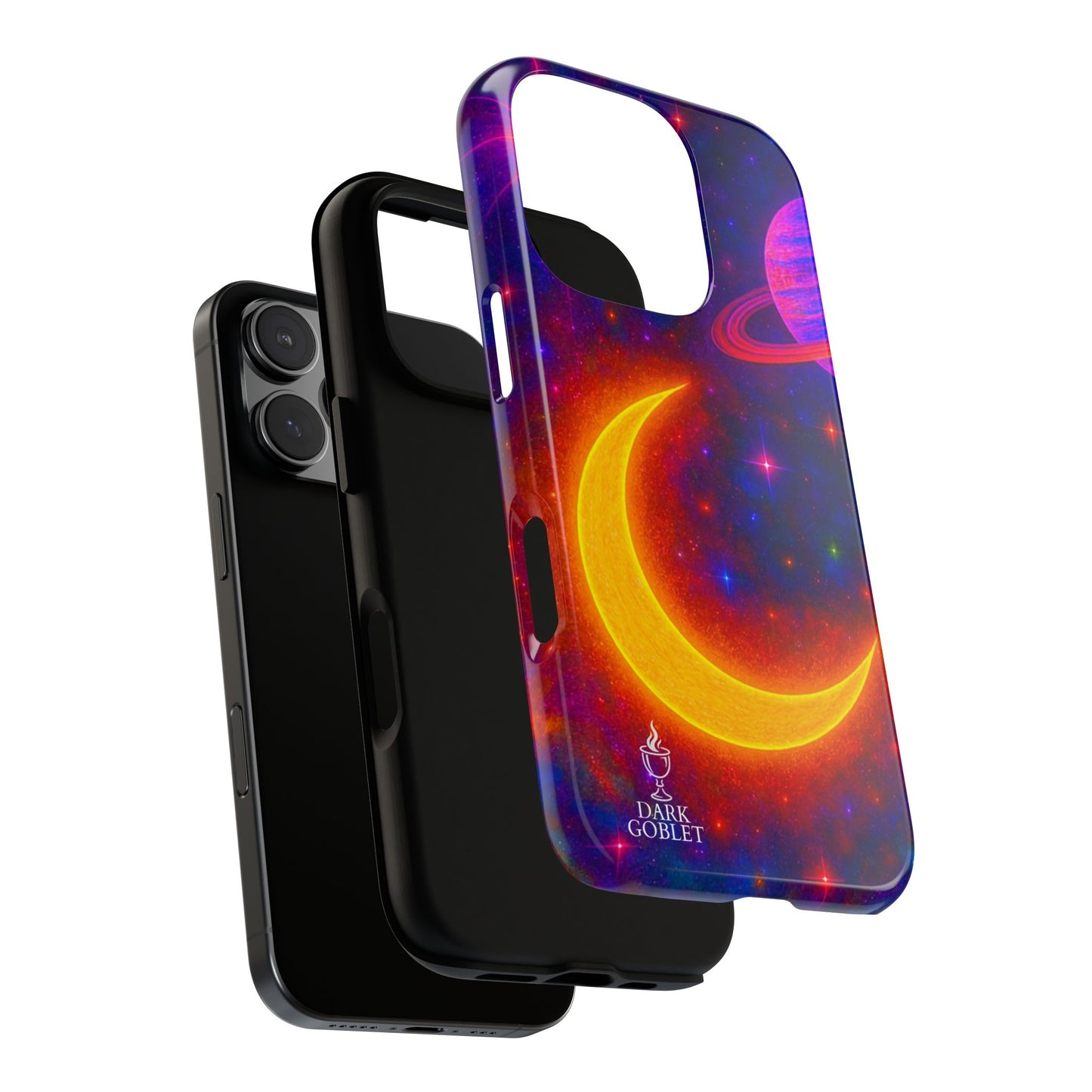Galaxy Moon Tough Phone Case — Neon Crescent Planet Space Design