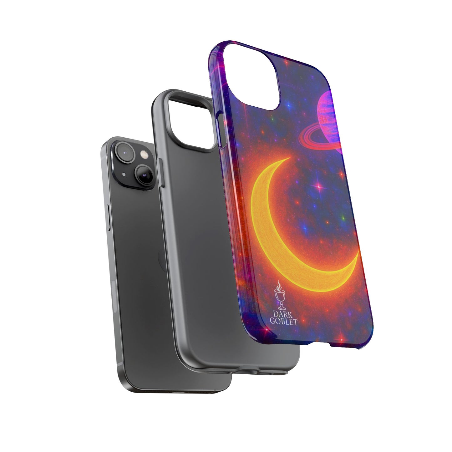 Galaxy Moon Tough Phone Case — Neon Crescent Planet Space Design