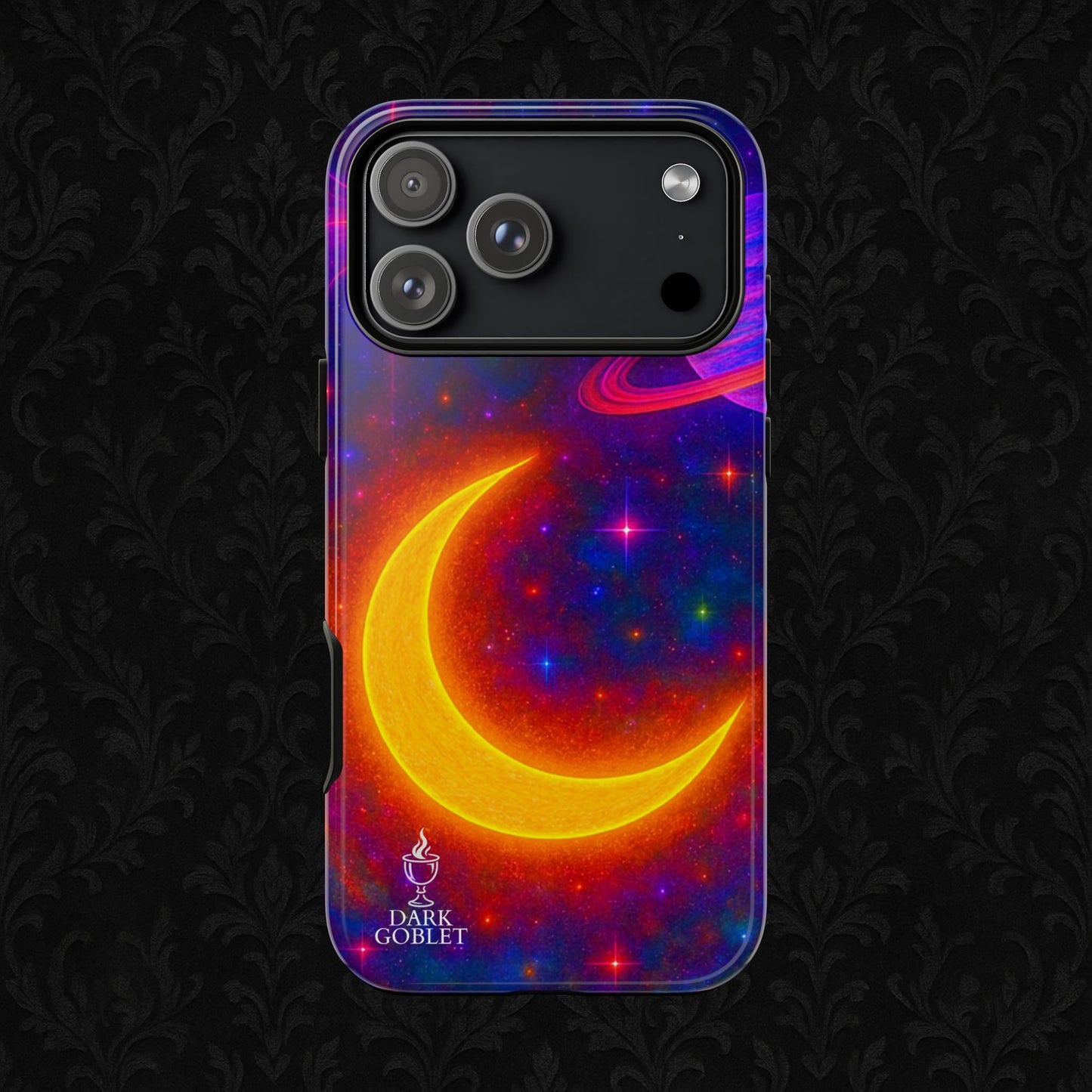 Galaxy Moon Tough Phone Case — Neon Crescent Planet Space Design