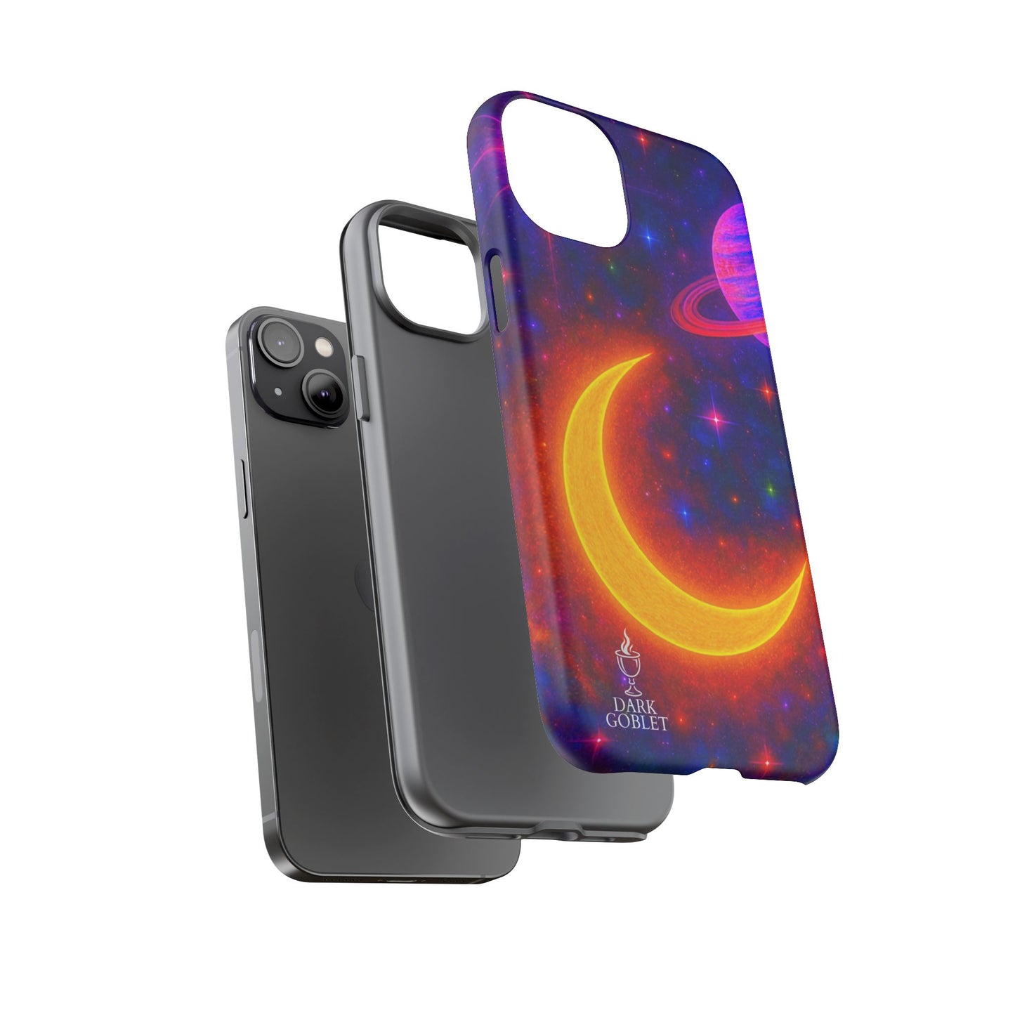 Galaxy Moon Tough Phone Case — Neon Crescent Planet Space Design