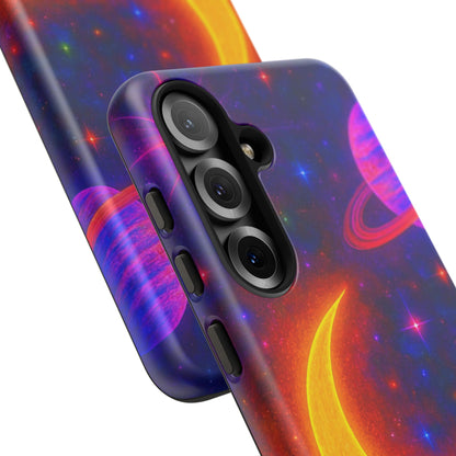 Galaxy Moon Tough Phone Case — Neon Crescent Planet Space Design