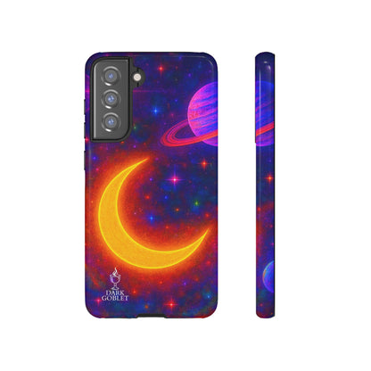 Galaxy Moon Tough Phone Case — Neon Crescent Planet Space Design