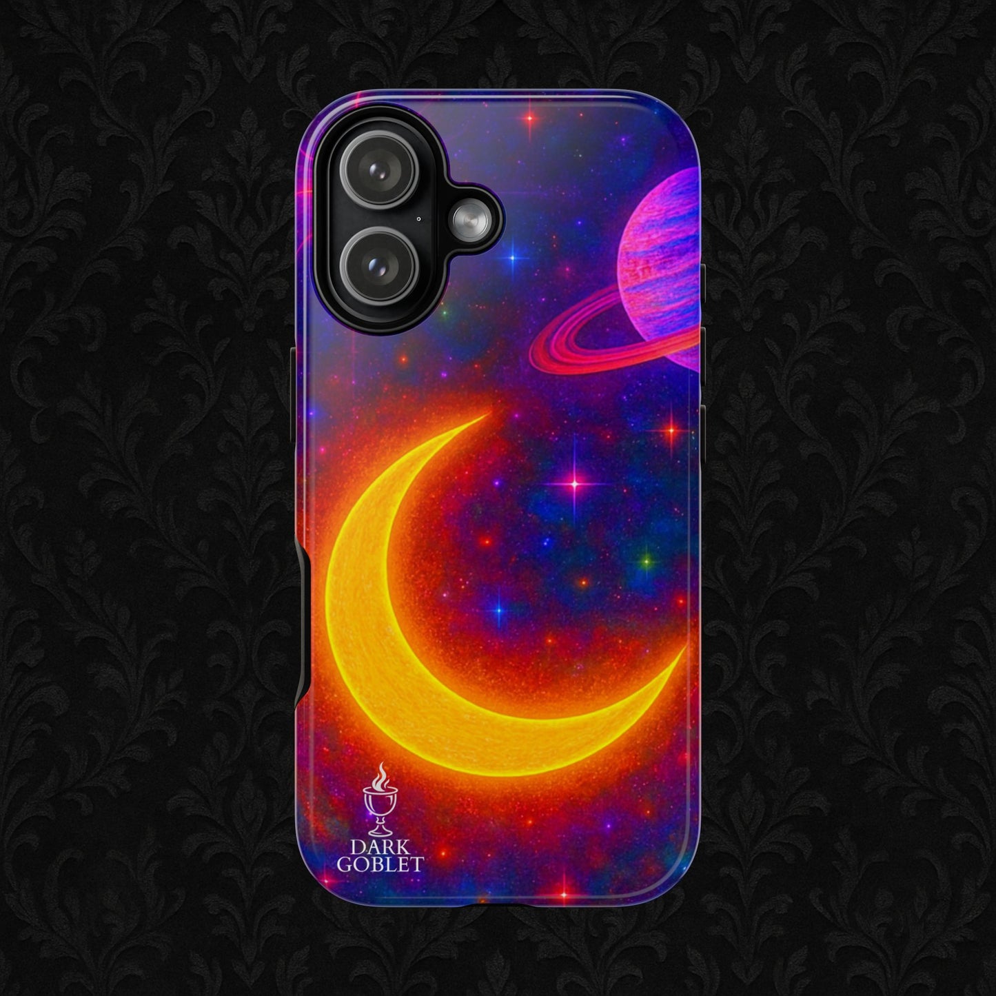 Galaxy Moon Tough Phone Case — Neon Crescent Planet Space Design