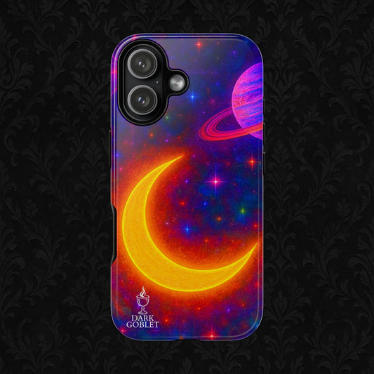 Galaxy Moon Tough Phone Case — Neon Crescent Planet Space Design