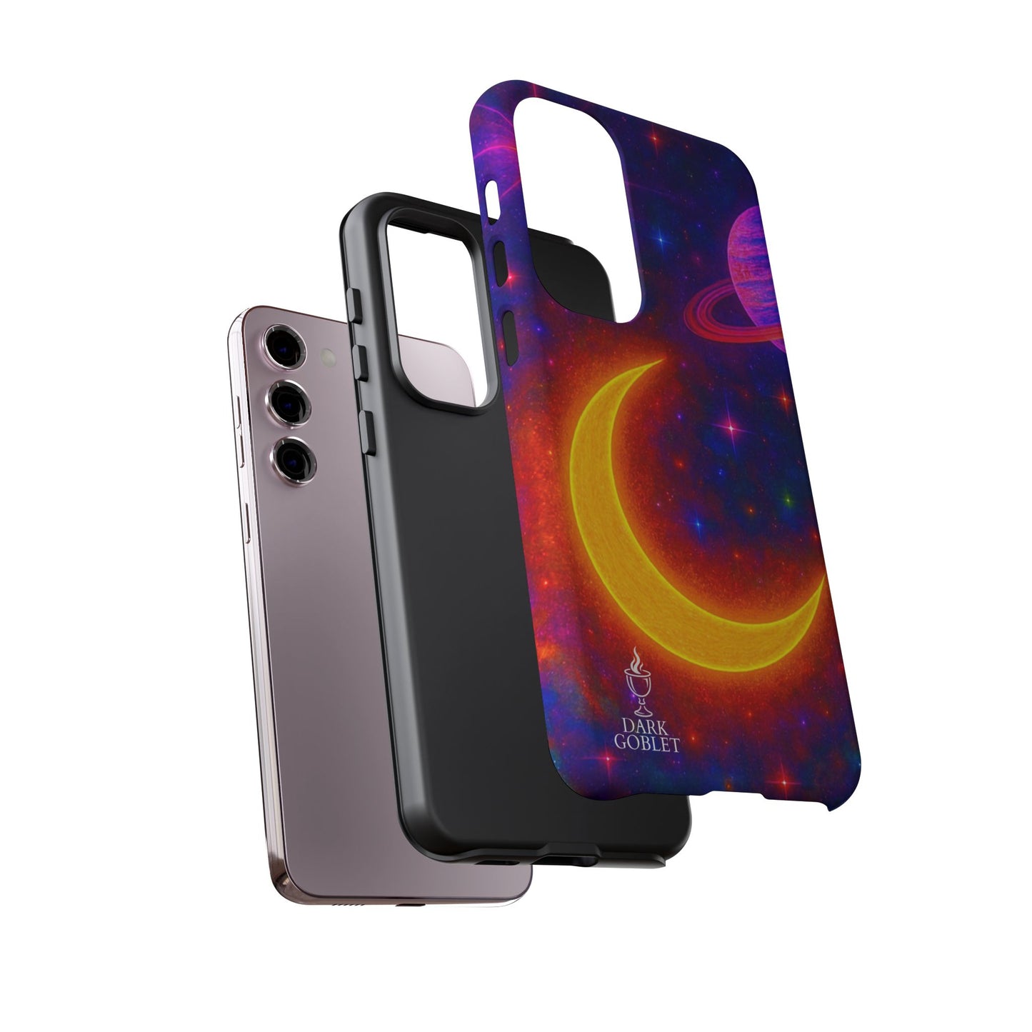 Galaxy Moon Tough Phone Case — Neon Crescent Planet Space Design