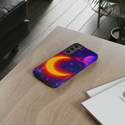Galaxy Moon Tough Phone Case — Neon Crescent Planet Space Design